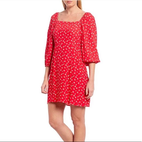 Bridgerton Sanctuary Cilia red floral square neckline smocked puff sleeves - Picture 12 of 13